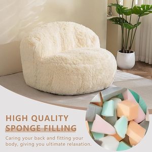 Housse de sac de fèves ronde moderne en fausse fourrure pour canapé de salon avec rembourrage de poche en tissu meubles de maison grand canapé-lit paresseux - Product Image 3