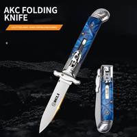 Couteau pliant à lame fixe en acier inoxydable avec manche en résine bleue - Couteau de camping OEM, utilitaire de poche pour l'extérieur et la collection