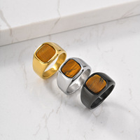 Bijoux de mode pour hommes, bagues en acier inoxydable vintage avec pierres œil de tigre et turquoise noire, pour streetwear, fête, cadeau