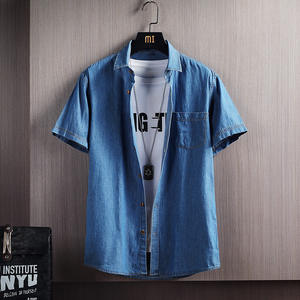 Camicie in denim da <span class=keywords><strong>uomo</strong></span> 2026 Primavera Estate a maniche corte con colletto quadrato monopetto con perline lavabili in lavatrice casual tinta unita - Product Image 5