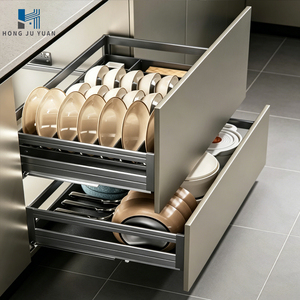 Panier coulissant pour armoire de cuisine, organisateur de rangement multi-niveaux avec séparateur à couverts, support pour vaisselle et porte-épices - Product Image 2