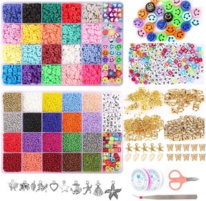 24 grids glass seed beads and 6mm polymer clay bead various color custom handmade DIY beaded set box for girls
