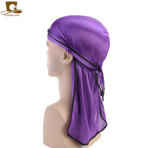 Vente chaude unisexe soyeux reliure cousu hommes Doo chiffons 360 vagues Extra longues bretelles bord couverture hommes Du <span class=keywords><strong>Rag</strong></span> Satin soyeux Durags - Product Image 3