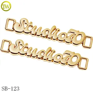 Shiny plated shoes gold letter logos zinc alloy bra embossed straps adjuster alloy slider buckles for underwear