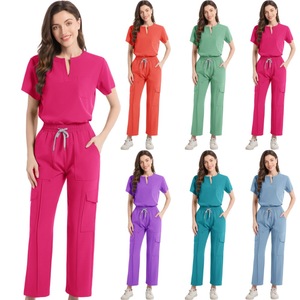 Women's Scrub Set Short Sleeve Pink Moisture Wicking Split Uniform Hospital Workwear - Product Image 4