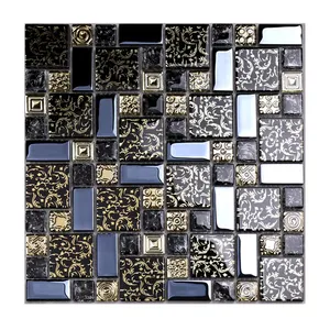 Арабика золотая линия ламинированное черное стекло искусство цветок мозаика Узор Плитки для кухни Backsplash стена