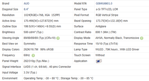 G084XAN01.0 Modules LCD industriels AUO 8,4 pouces 1024*768 500 Nits Écran TFT Rétroéclairage WLED LVDS - Product Image 3