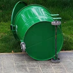 Contenedor de Basura Redondo de Metal de 240L, Contenedor de Residuos Cilíndrico de Acero con Ruedas para Exteriores, para Clasificación de Basura - Product Image 1