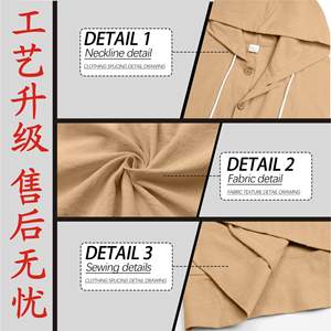 Veste décontractée à capuche pour homme en coton et lin, coupe ample et respirante, idéale pour le printemps et l'automne - Product Image 5