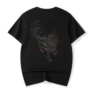 T-shirt long à col rond et manches courtes brodé Divine Beast, culturel, grande taille, personnalisable, chinois, 240g, 100% coton - Product Image 2