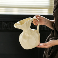 Vase à fleurs hydroponique en céramique haut de gamme, style européen, créatif et irrégulier, avec poignée, objet décoratif pour la maison, l'hôtel ou la salle d'exposition