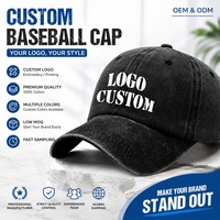 Groothandel op maat gemaakte baseballcap met logo, acid wash katoen, verstelbaar, denim, sport, gewassen zwart, vintage dad hat