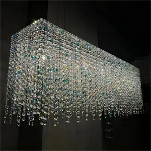Custom dining room home beads crystal chandelier square curtain hanging lamp modern interior decoration