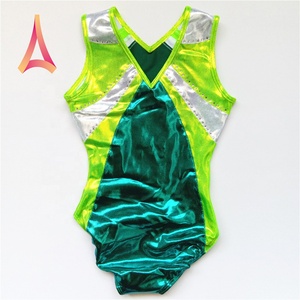 Leotardos de gimnasia para niñas, <span class=keywords><strong>ropa</strong></span> de gimnasia con logotipo bordado personalizado, verde azulado - Product Image 2