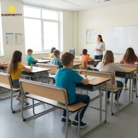 Meubles de classe OEM, sièges doubles pour étudiants, table et bancs d'école modernes avec cadre en métal, avec crochets pour tiroirs