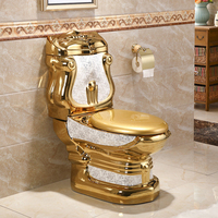 Ensemble de sanitaires de style royal, toilette de luxe, lavabo sur pied, lavabo en céramique dorée, toilette en deux pièces