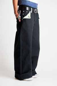 Pantaloni personalizzati in cotone 16oz in tela d'anatra stile retrò tasche con orecchio in mulo nero pantaloni <span class=keywords><strong>larghi</strong></span> <span class=keywords><strong>jeans</strong></span> <span class=keywords><strong>larghi</strong></span> - Product Image 2