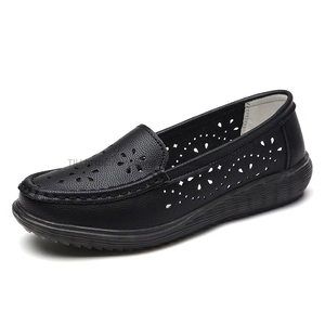 Spring Leather Hollow Design Versatile Lazy Women's <b>Shoes</b> With <b>Soft</b> Soles That Don'T Tire Your Feet Slip-on Mom's <b>Shoes</b> - Product Image 5