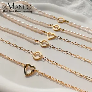 Collar con Colgante EManco, <span class=keywords><strong>Cadena</strong></span> <span class=keywords><strong>de</strong></span> <span class=keywords><strong>Perlas</strong></span> con Cierre <span class=keywords><strong>de</strong></span> Corazón, para Manualidades, Colgante DIY, Acero Inoxidable, Resistente al Agua, para Mujer, Dropshipping - Product Image 1
