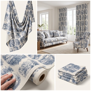 Tissu en <span class=keywords><strong>toile</strong></span> <span class=keywords><strong>de</strong></span> style français bleu à motif personnalisé, imprimé <span class=keywords><strong>Toile</strong></span> <span class=keywords><strong>de</strong></span> <span class=keywords><strong>Jouy</strong></span>, pour nappes, tissus d'<span class=keywords><strong>ameublement</strong></span> et housses <span class=keywords><strong>de</strong></span> canapé - Product Image 4