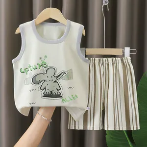 Новый летний детский костюм: летнее платье для девочек из чистого хлопка и комплект из двух предметов для мальчиков - Product Image 6