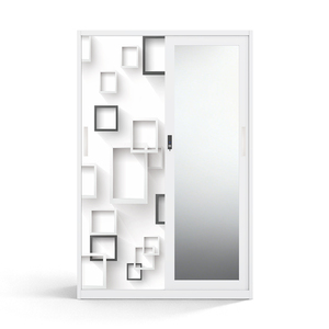 Armoire en acier imprimé 1200 mm avec portes coulissantes et miroir pour rangement de chambre - Product Image 1