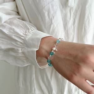 Dylam Dainty 925 Sterling <b>Silver</b> Rhodium Plated Summer Ocean Crystal Shell Starfish Bead Beaded <b>Bangle</b> <b>Bracelet</b> for Women - Product Image 5