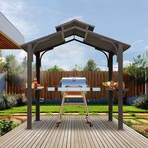 8X 5ft Hardtop Grill Tuinhuisje Luifel Buiten Dubbel Gegalvaniseerd Stalen Dak Met 2 Zijplanken Pergolatent - Product Image 1