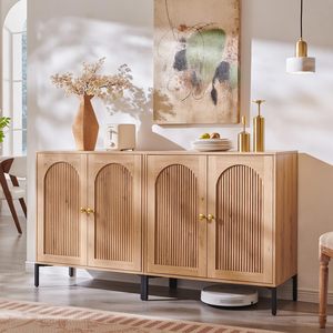 <span class=keywords><strong>Buffet</strong></span> moderne avec rangement, 61,75 po <span class=keywords><strong>de</strong></span> large, meuble <span class=keywords><strong>de</strong></span> rangement à arceaux cannelés avec étagères réglables, meuble <span class=keywords><strong>de</strong></span> bar à café en bois - Product Image 6