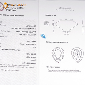 เพชรทรงลูกแพร์ CVD ผลิตในห้องปฏิบัติการ น้ำหนัก 1.51 กะรัต สีฟ้าเข้มแฟนซี VS1 จากกวางซี พร้อมใบรับรอง IGI Goldleaf สำหรับทำเครื่องประดับ - Product Image 5