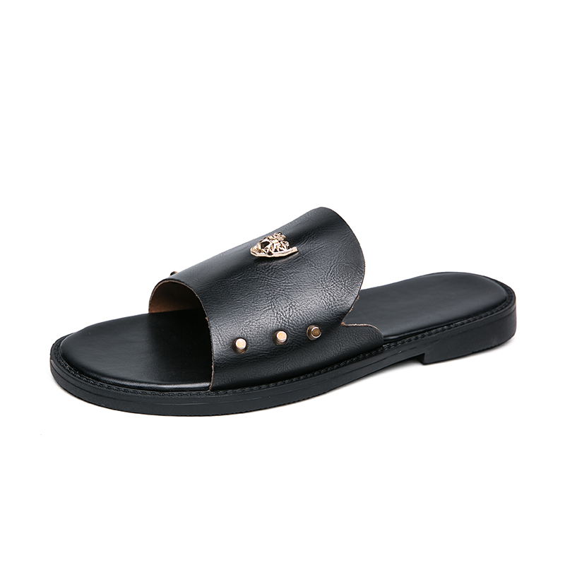 Шлепанцы мужские кожаные без рисунка, повседневные брендовые тапочки, большие размеры 48, стильные, 2021