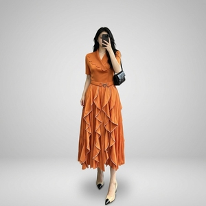Abiti Lunghi Eleganti da Donna con Volant e Cintura, Maniche Corte, Moda Estiva, Disponibili all'Ingrosso - Product Image 4