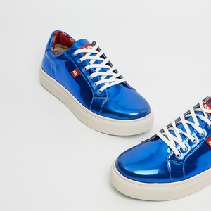 Designers Brand Luxury Custom Metallic Leather Fashion <strong>Ladies</strong> Sneaker Breathable Lace-Up Board <strong>Shoes</strong> for Autumn <strong>Sport</strong> Footwear - Product Image 4