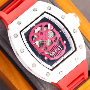 Top 052 <b>Watch</b> White Ceramic Red Skull Tonneau <b>Case</b> Long Range Men's Hip Hop Personalized Mechanical <b>Watch</b> - Product Image 3