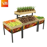Boxue Fashion Supermarkt Schap Fruit Groente Display Stand Staal Hout Combinatie Multifunctioneel Aanpasbaar BPA Vrij Lichtgewicht