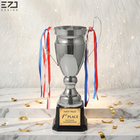 Trophée de championnat EZD populaire plaqué argent avec impression UV, coupe personnalisée brillante or et argent, grands trophées sportifs en métal, récompenses
