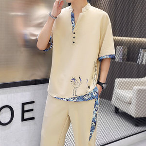 Ensemble décontracté d'été pour homme style Tang chinois tendance bouddhiste en polyester court <span class=keywords><strong>TZ200</strong></span> pour le dropshipping 2025 - Product Image 1