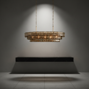 <span class=keywords><strong>Lampadario</strong></span> Moderno Grande in Vetro <span class=keywords><strong>Grigio</strong></span> Fumé a Strisce per Soggiorno, Camera da Letto, Hotel - <span class=keywords><strong>Lampadario</strong></span> Ovale in Ottone Ghiaccio - Product Image 1