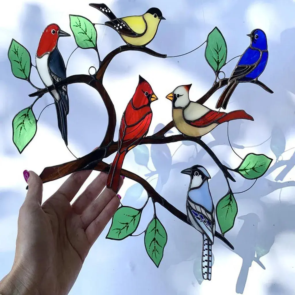 Artilady Birds Suncatcher Window Wall Hanging Decoration For Home Multicolor Birds On-a-wire Metal Art Ornaments Pendant Gifts