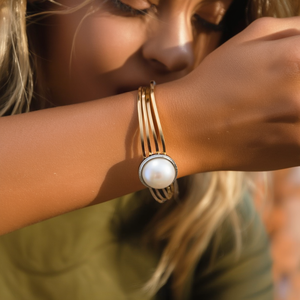 Pearl <b>Bracelet</b> 316L Stainless Steel PVD Gold Plating Sustainable Resistant Jewelry for Women - Product Image 3