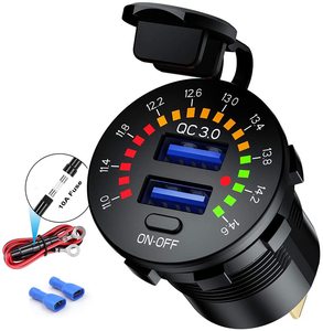 <span class=keywords><strong>Chargeur</strong></span> de voiture double USB QC3.0 12V 24V à charge rapide avec voltmètre LED et interrupteur tactile pour <span class=keywords><strong>bateau</strong></span>, moto, SUV - Product Image 1