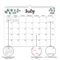 Calendrier mural anglais 2027, 18 mois, reliure spirale, design minimaliste créatif, à suspendre ou à poser sur le bureau