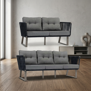 Sofá de Jardín Moderno para Exteriores, Sillón de Cuerda Acolchado, Sofá de Dos Plazas para Patio, Base de Metal, Asientos para Balcón - Product Image 3
