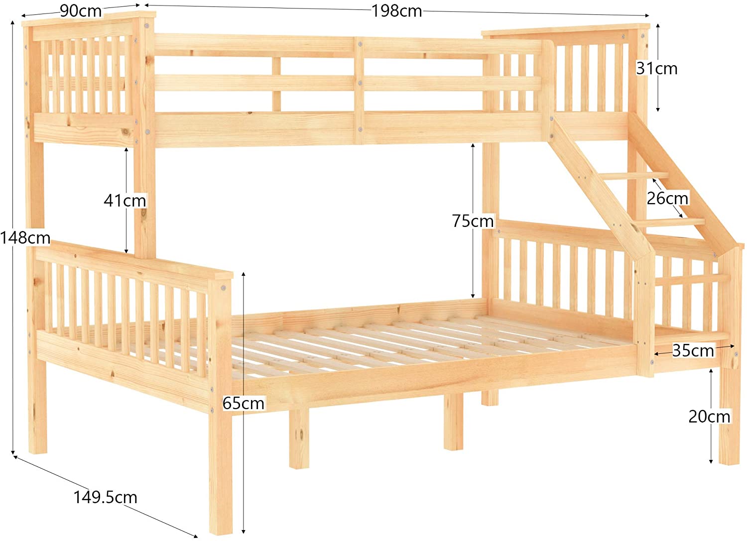 Children's bedroom wooden furniture bunk bed with bookrack