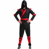 Deluxe Halloween Ninja-Anzug für Herren - Schwarz & Rot Kontrastierender Roter Besatz Atmungsaktives Polyester Erwachsenen-Kostüm S-XXL TV & Film