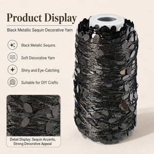 Hilo de Poliéster/Nailon con Lentejuelas Negras en Forma de Lágrima de 100g - Hilo Metálico Fino <span class=keywords><strong>para</strong></span> Manualidades, Tejido, Bordado y Decoración Artesanal - Product Image 5