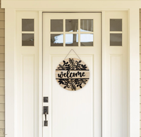 Panneau de bienvenue 3D en bois avec feuilles noires, décoration rustique pour porte d'entrée, intérieur, extérieur, ferme, maison, porche