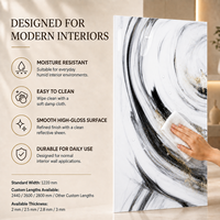 Panel de Pared de PVC con Efecto Mármol Negro, Blanco y Dorado MORLENX, Alto Brillo, Fácil de Limpiar, para Decoración de Vestíbulos