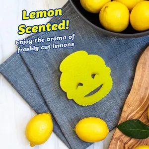 Scrubber wajah tersenyum lembut kustom beraroma kuning Lemon piring dapur beraroma rasa suhu fleksibel penggosok tekstur S