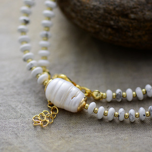 Collier en pierres naturelles, perles bleu ciel et blanches, bijoux unisexes, cadeau, origine Jinhua - Product Image 4